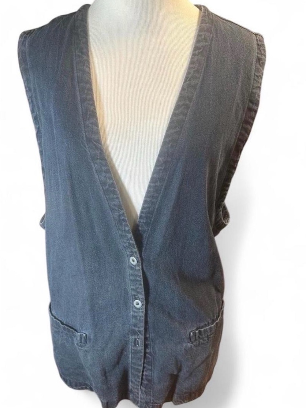 Vintage Eileen Fisher Tencel Cotton Button Front Waistcoat Vest Large